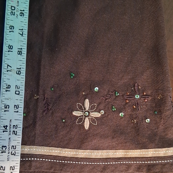 Jessica LINEN blend Chocolate Maxi Skirt with Embroidered Accents 5022 - Picture 4 of 7